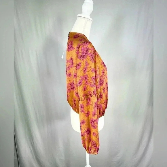 Jessica Simpson Blouse Marisol Orange Magenta Long Sleeve NWT Botanical Pebbles - Picture 6 of 12